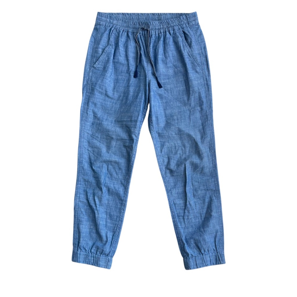 🌿 J.Crew Women's Blue Chambray Cotton Jogger Pants SZ 0 Casual Style